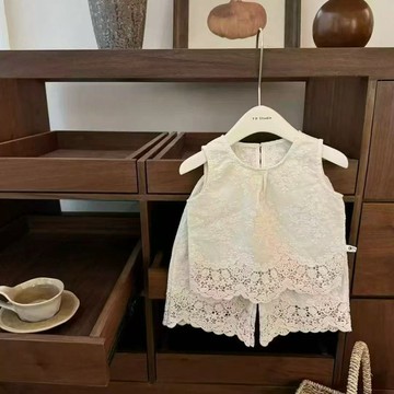 Mimo⭐女童夏季套裝2025新款洋氣時髦背心兩件套蕾絲寶寶兒童闊腿褲