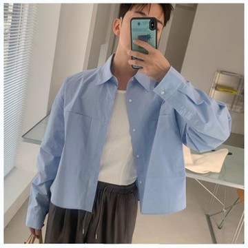 Dition 韓國短寬版素色襯衫 大口袋