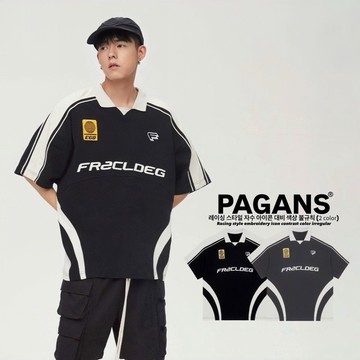 【PAGANS STORE】韓國 FReCLDEG 美式 賽車風 圖標 刺繡 撞色 不規則 線條 字母 短袖 短Tee