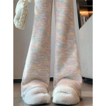 微喇叭褲子女春秋2025新款彩虹針織褲高腰顯瘦垂感窄版馬蹄糯米褲