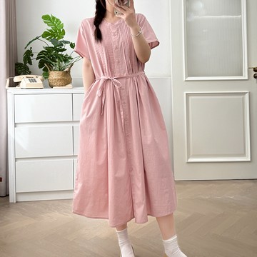 打褶綁帶棉質洋裝026950