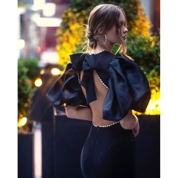 2023年高端質感名媛主持人黑色晚禮服女神超美感氣質蝴蝶結長裙女