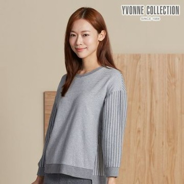 YVONNE 以旺傢飾 條紋提花長袖上衣-岩石灰