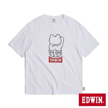 EDWIN 男裝 招財貓美背寬版短袖T恤-白色