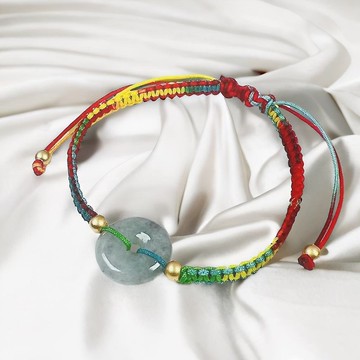 【願‧平安】飄烏雞平安扣編織手鍊 | 天然緬甸玉A貨翡翠 | 送禮