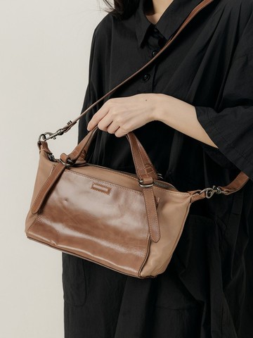 supportingrole 真皮中性多分層休閒手提肩側背包  棕色