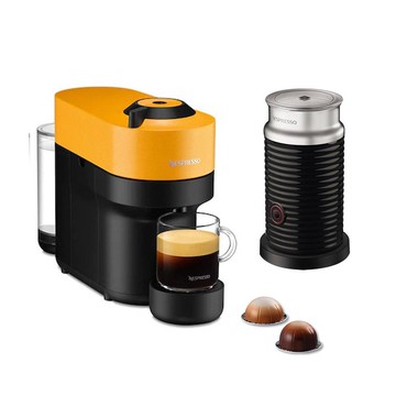 【Nespresso】臻選厚萃 Vertuo POP 膠囊咖啡機 活力黃+A3黑色奶泡機組合