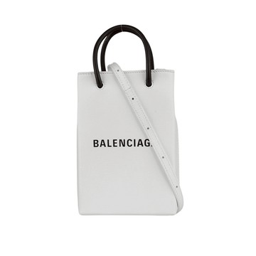 [平輸]BALENCIAGA Logo購物手機袋(白色)