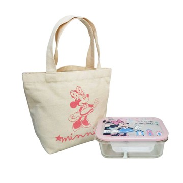 迪士尼玻璃分隔保鮮盒-米妮(附手提袋)(18.2*13.8*6.2cm) [大買家]