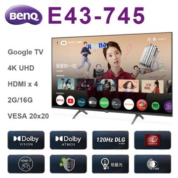 BenQ明基 43吋 E43-745 4K Google TV 液晶電視 宅配不安裝