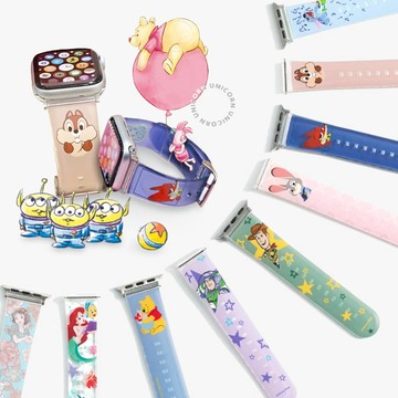 韓國正版KR｜迪士尼皮克斯大集合PVC錶帶 適用Apple Watch S1~S10代 替換錶帶 手錶帶 玩總 美人魚 公主 奇奇蒂蒂 史迪奇 Unicorn