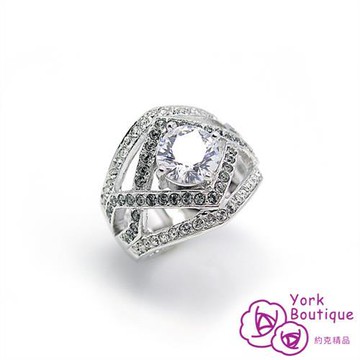 【約克精品】精選雙色寬版施華洛世奇元素晶鑽包銠金戒指