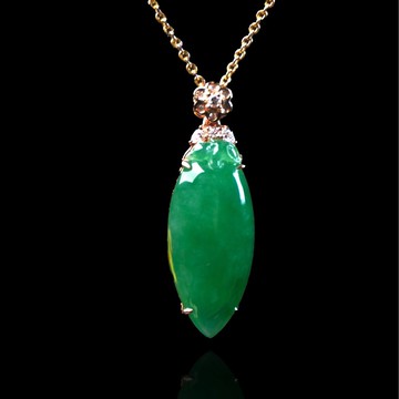 冰種陽綠翡翠福瓜項鍊 18K金鑽石 | 天然緬甸玉翡翠A貨 | 送禮