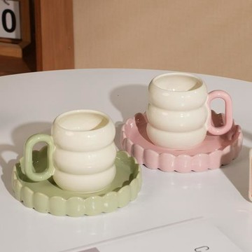ins風陶瓷杯子杯碟套裝可愛少女水杯情侶對杯馬克杯牛奶杯早餐杯