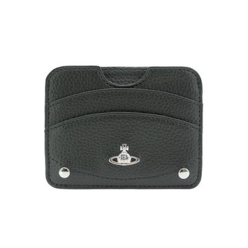 Vivienne Westwood 荔枝皮星球銀logo單面三卡卡夾(黑)