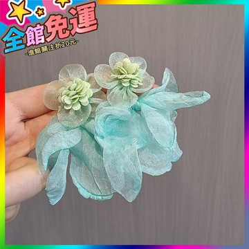 🌸台灣出貨🌸 網紗ins氣質綠色花朵飄帶超僊耳飾小衆高級感耳釘新款耳環 🥇滿額免運🥇X370-11-A