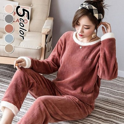 ヴィジョン ストリートウェア パジャマ ルームウェア レディース 秋冬 モコモコパジャマ 長袖 フランネルルームウェア 無地 スウェット上下セット 厚手 部屋着 寝巻き 通販 Lineポイント最大get Lineショッピング