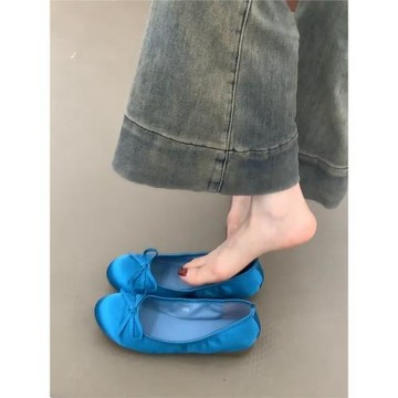 羊皮版~通勤單鞋韓式蝴蝶結防滑一腳蹬低跟軟底小眾女款芭蕾鞋子