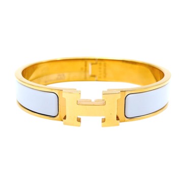 HERMES 愛馬仕 白色琺瑯 金色鍍金 Clic H 手環 【二手名牌BRAND OFF】