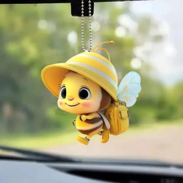 跨境新款亞克力平面向可愛小黃蜂汽車背包手機掛件鑰匙掛鏈裝飾