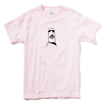 摩艾鬍子 Moai 男女短袖T恤 淺粉色 原創插畫圖T復活節島石像文青