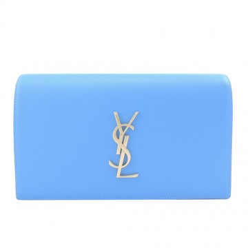 YSL 簡單LOGO立體翻蓋手拿包(水藍)