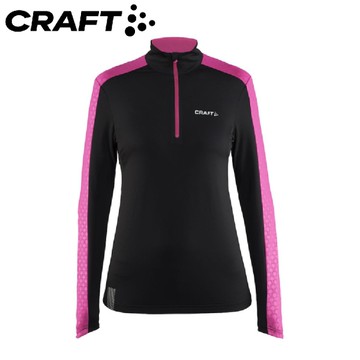 【CRAFT 瑞典 女 長袖拉鏈中層衣《黑/桃紅》】1904524/保暖打底衣/彈性排汗衣/運動上衣