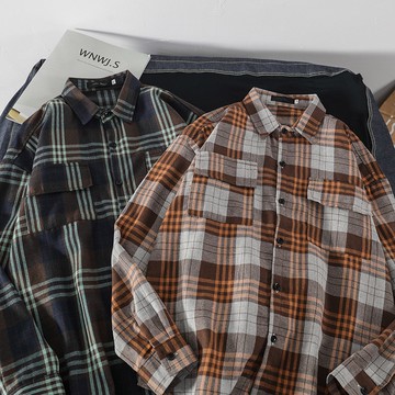 【M世代】時尚格子襯衫 長袖襯衫 立領襯衫 寬鬆襯衣(JD1869)