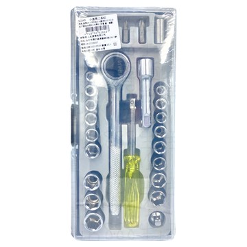 小套筒工具組 規格:套筒1/4-1/2吋對8/5-14釐米X102.5公分 起子頭X4/H柄X1/方桿X1 材質:鐵、塑膠  1組