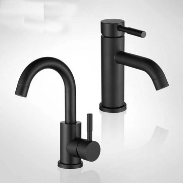 ??快速出貨 不銹鋼面盆龍頭冷衛生間浴室柜冷暖水龍頭黑色熱兩用龍頭廠家批發