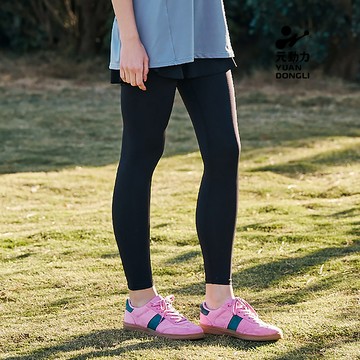 元動力 高腰彈力假兩件瑜珈褲(黑；M-2L)