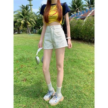 高腰牛仔短褲女夏季薄款2026年新款顯瘦顯高大碼a字白色超短熱褲