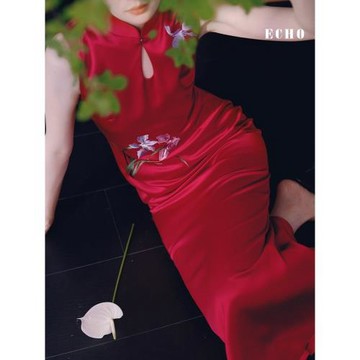 原創正版echo official 新娘紅色新中式旗袍「鳶尾」國風訂婚禮服
