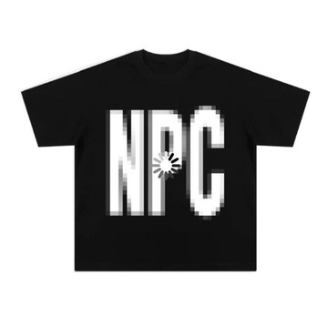 臺灣出貨+免運ins短袖模糊NPC字母美式街頭復古夏季純棉T恤寬鬆男女上衣情侶