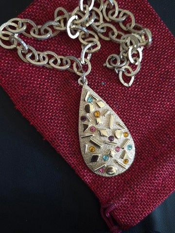 vintage jewelry Sarah cov 現代藝術風格水滴狀綴萊茵 項鍊