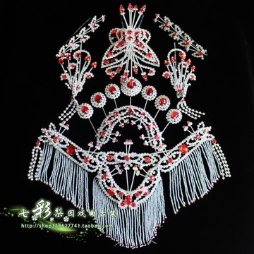 七彩新戲曲頭飾整套木鉆頭面頂花蝴蝶串耳挖子偏鳳七星泡子后三件