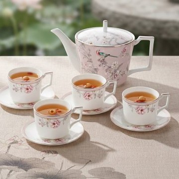 英國A&L 骨瓷咖啡午茶杯壺禮盒組(1壺4杯4盤)_典雅江南