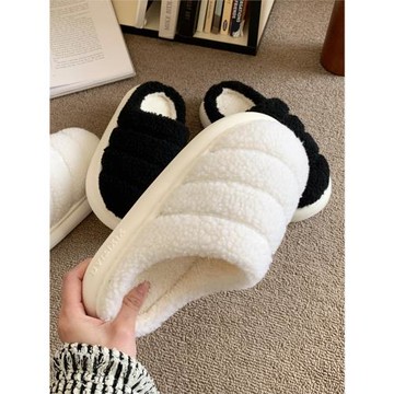 細細條 簡約創意羊羔毛棉拖鞋情侶防滑家用厚底保暖月子鞋男女冬