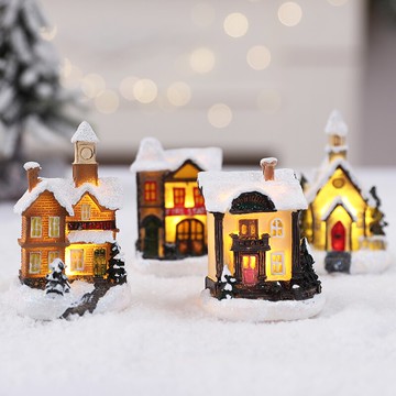 圣誕節電子發光小房子室內擺件裝飾送小朋友收藏禮物樹脂小房子