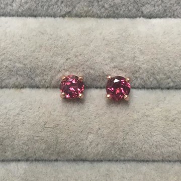 5毫米 天然玫瑰色 鎂鋁石榴石 基礎款 S925純銀鍍白金/玫瑰金耳釘