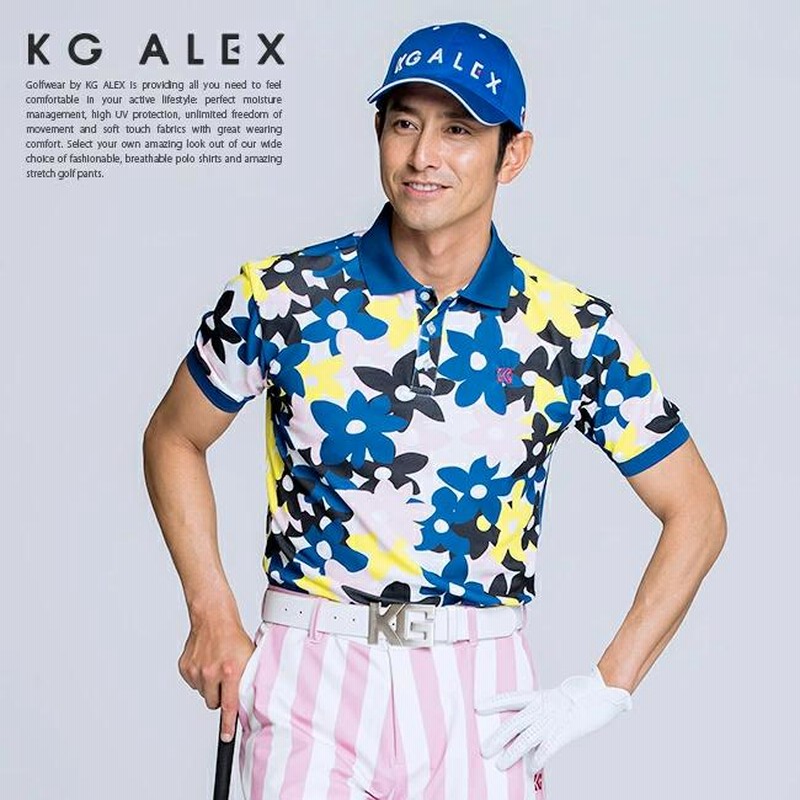 KG-ALEX フラワープリント半袖ポロシャツ ゴルフウェア メンズ 春夏用 全3色 M-XL (ゴルフウェア メンズ 花柄 半袖ポロ 春 夏  ペアルック) LINEショッピング