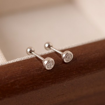 [全純銀.耳環] 一顆鑽耳環 轉珠耳環【UME】S925純銀耳環/純銀耳環/鎖珠耳環