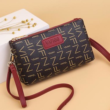 花紋單肩包女小包雙層信封手拿包女錢包中年媽媽兩用手機包女軟皮