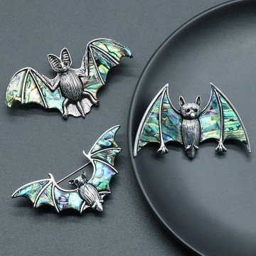 CS2505-1533-AbaloneShell熱賣鮑魚貝蝙蝠胸針項鍊合金鑲嵌貝殼吊墜