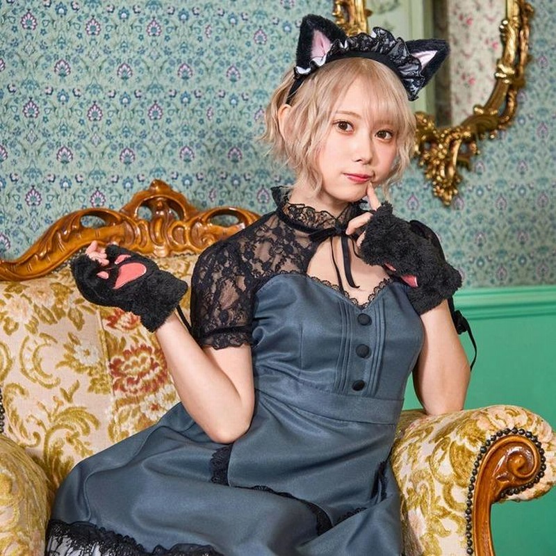 レース 編み上げ 手袋 ロング 白 猫 コスプレ ゴスロリ - コスプレ