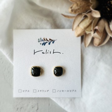 【再版】宛如古董般的 黑色 陶器 金繼 耳環 耳夾 無耳洞耳夾 男士 中性 方形 簡約 金色