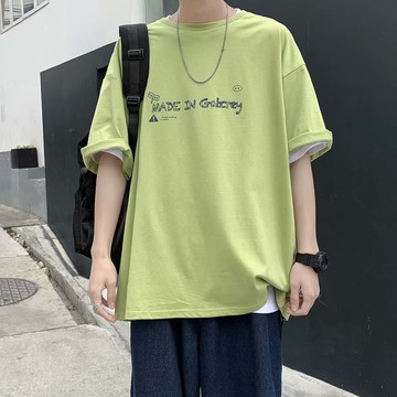 港松五分袖t恤男夏季版印花短袖上衣潮流休百搭體恤