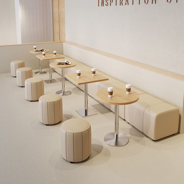 【台灣公司 可打統編】奶油原木風長條凳甜品蛋糕桌椅組合可訂靠墻卡座沙發奶茶店咖啡廳 b7241