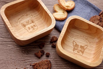 法鬥點心零食木碗全套 2 個・天然木製