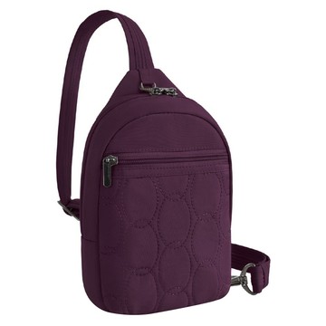 TRAVELON Runways雙層防盜斜背胸包  黑莓紫  15 x 6 x 20cm 背帶99cm